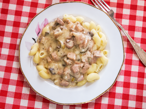 Stroganoff sertéstokány, körettel